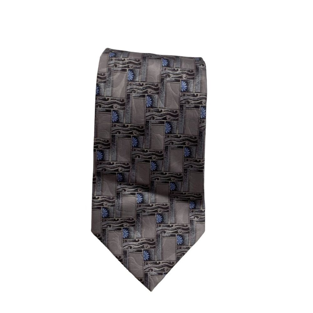 Lanvin Paris Mens Tie 100 silk Made in France Grey silver blue